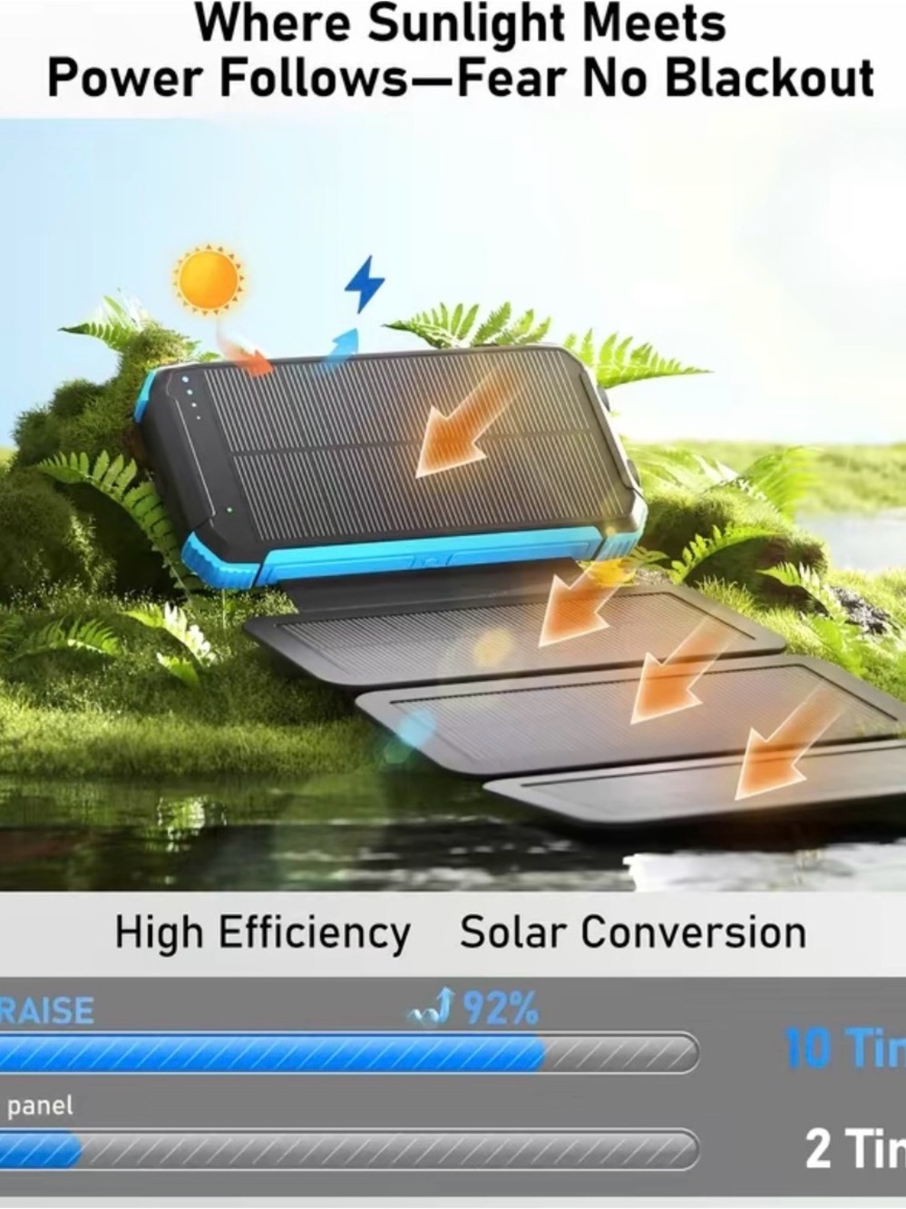 Portable Solar Power Bank Charger - Black & Blue
